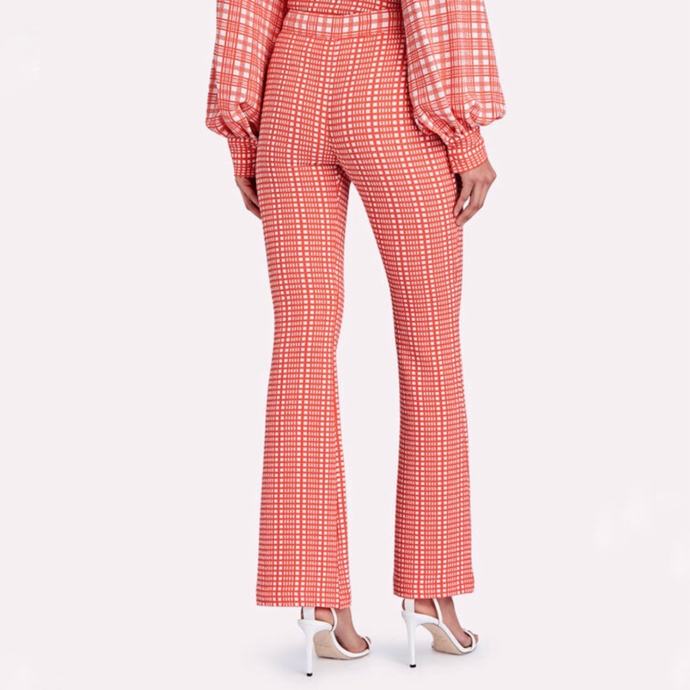 STINE GOYA Orange White plaid gingham print high waist flare Pants - Picture 2 of 16